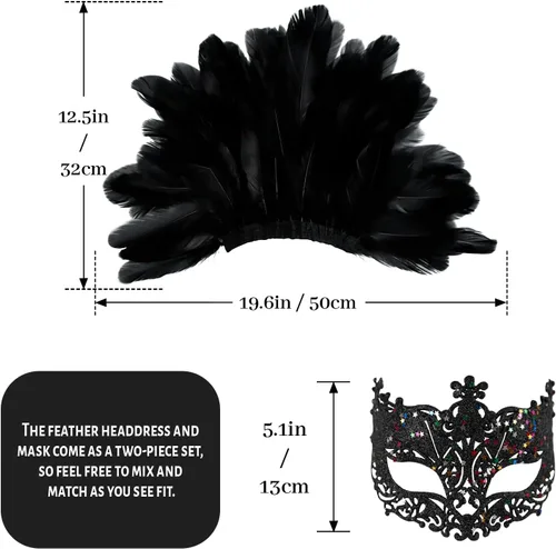 Vista 5 de JEGERMIG Máscara de plumas verdes para mascarada, accesorio de carnaval para mujer