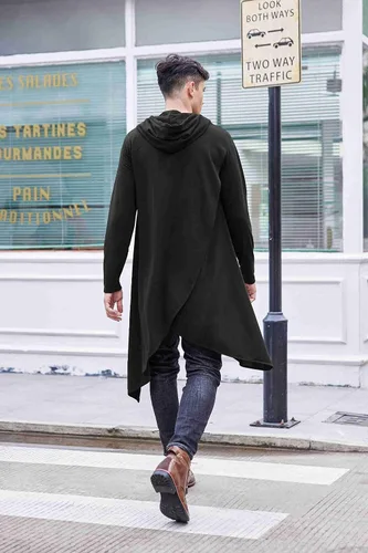 Vista 4 de Coofandy - Sudadera con capucha estilo poncho casual para hombre, con dobladillo asimétrico