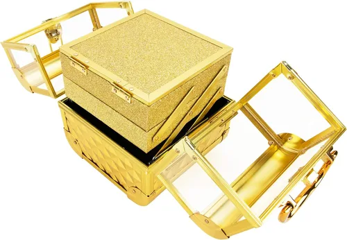 Vista 7 de Ver Beauty Art Craft Tattoo Maquillaje Acrílico Mini Tren Caja Organizadora de Caja de Aluminio Dos Estantes Voladizos con Tapa Espejo Cerraduras