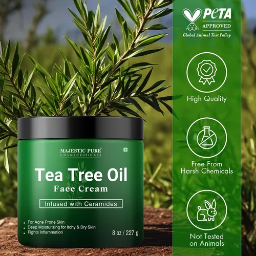 Vista 5 de Majestic Pure Crema facial con aceite de árbol de té Crema para piel seca y con picazón, acné, cicatrices, crema facial hidratante de día y noche