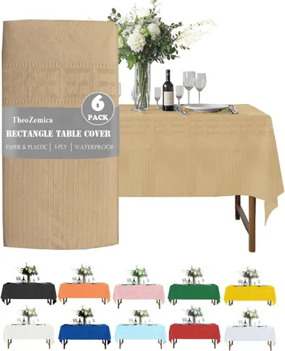Vista 16 de Black Disposable Paper Tablecloth for Rectangle Tables 4 Pack, 54×108 Inch Waterproof 2 Ply Paper with Plastic Backing, Party Table Cover for