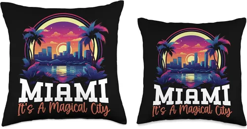 Vista 3 de Miami City Florida USA SteMi Apparel Miami City Florida USA America United States Throw Pillow, 16x16, Multicolor