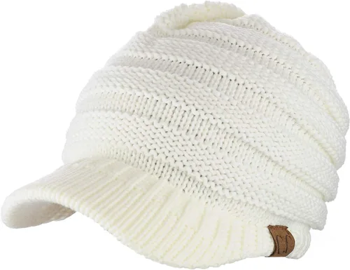 Vista 17 de C.C Gorro de punto trenzado cálido y grueso con visera