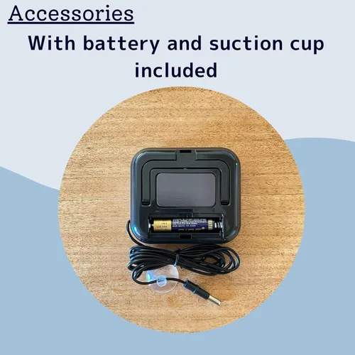 Vista 7 de Termómetro digital HATUSOKU con sensor externo, imán, ventosa, termómetro de agua, para acuario, refrigerador, congelador (negro)