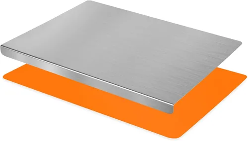 Vista 8 de HUAKENER Tablas de cortar grandes de acero inoxidable para cocina, tabla de cortar con borde de encimera, tabla de cortar con alfombrilla