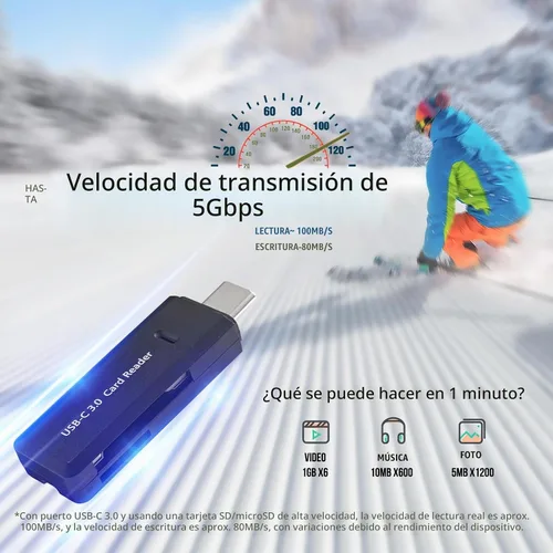 Vista 2 de Lector de tarjetas micro SD, lector de tarjetas de memoria USB C 2 en 1 de 5 Gbps para cámara digital, visor de tarjetas SD con doble ranura