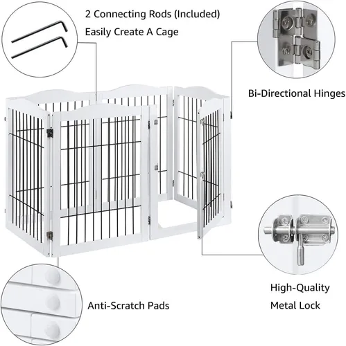 Vista 5 de BeeNbkks - Puerta extra ancha para mascotas, barrera independiente de 6 paneles para perros con puerta Heavy-Duty Wooden Indoor Playpen with Metal