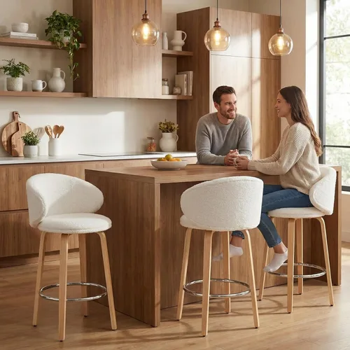 Vista 4 de Ya-Home Taburetes de bar modernos, taburetes de bar Sherpa de 26 pulgadas de altura de mostrador con patas de madera, sillas de bar con respaldo