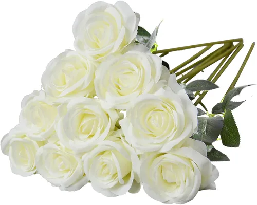 Vista 18 de Eternal Blossom 10 flores artificiales de seda de rosa negra de 19.7 in para ramo de novia, decoración de boda para el hogar Negro