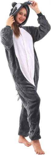 Vista 8 de Pijama de una pieza para adultos, disfraz de dibujos animados de animales para mujeres y hombres, cosplay, Halloween, lobo