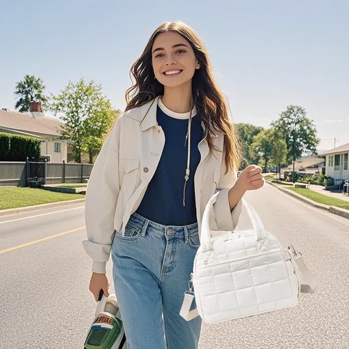 Vista 2 de LEDAOU Lonchera para Mujeres, Bolsa de Almuerzo Acolchada con Relleno Puffer, con Correa Ajustable, Aislada, Reutilizable, para el Trabajo, Escuela