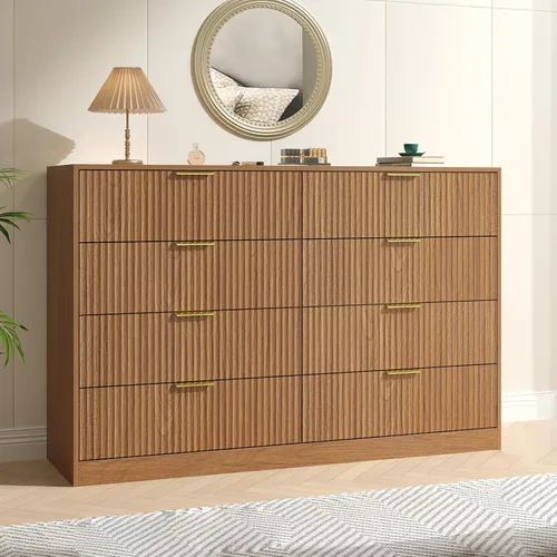 Vista 8 de Cómoda negra con 6 cajones profundos, cómoda acanalada de 55" de ancho para dormitorio con tirador dorado, cómoda moderna para armario, dormitorio