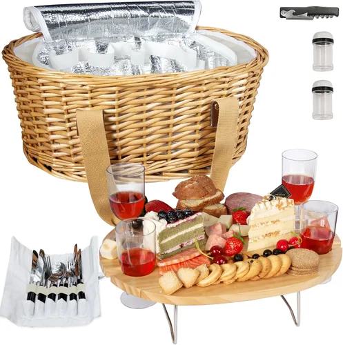 Vista 9 de Hap Tim Juego de Cesta de Picnic de Mimbre para 2 con Mini Mesa Plegable de Vino para Picnic y Bolsa Refrigeradora Grande Aislada y Kits de Servicio