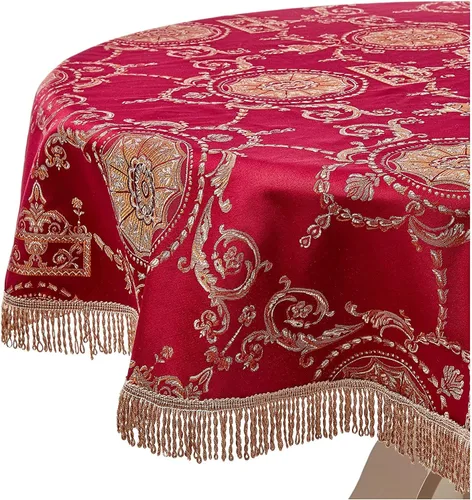 Vista 11 de Violet Linen Prestige - Mantel con diseño de damasco, 60 x 102 in, color burdeos. Borgoña