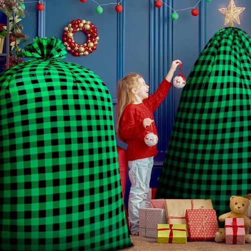 Vista 3 de Teling 2 piezas de 80 x 60 pulgadas bolsas de regalo para bicicleta jumbo de Navidad, bolsas de regalo de bicicleta extragrandes de plástico