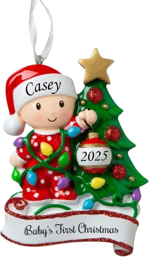 Vista 12 de Adorno de la primera Navidad del bebé 2025, árbol decorativo para bebé, recuerdo personalizado de vacaciones, adorno de mi primera Navidad