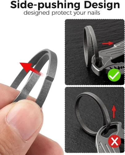 Vista 4 de FEGVE Key Ring, Titanium Side Pushing Key Rings Keychain Rings Small Split Keyrings for Men