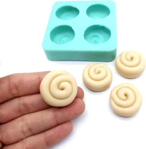 Vista 6 de Molde de rollo de canela - 1 pulgada de diámetro - Mini rollos de canela 4 cavidades Moldes de cera para derretir molde de bollo de canela Moldes