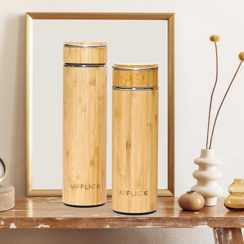 Vista 5 de Botella de agua de bambú aislada para hombres, regalo de cumpleaños, juego de té de viaje para mujeres con difusor para hojas de té sueltas, regalo