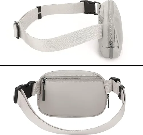 Vista 4 de Uromee Riñoneras para mujer, bolsa cruzada para cinturón de moda, ligera, para viajes, correr, senderismo, correa ajustable, 0235 Gris Claro