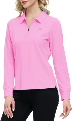 Vista 49 de JINSHI Polo de golf para mujer, de manga larga, con cremallera, deportiva, de secado rápido, atlética, casual, ajustada