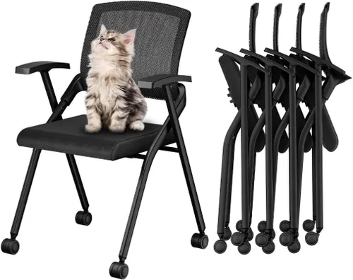 Vista 9 de Paquete de 2 sillas de oficina plegables con respaldo de malla, silla apilable para sala de conferencias, silla plegable de oficina, silla de sala