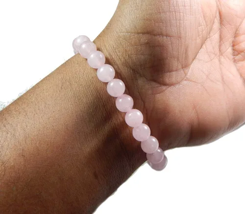 Vista 5 de Pulsera de piedras preciosas rosas naturales de 0.315 in con cuentas curativas elásticas para corazón y amor, Gema, Cuarzo