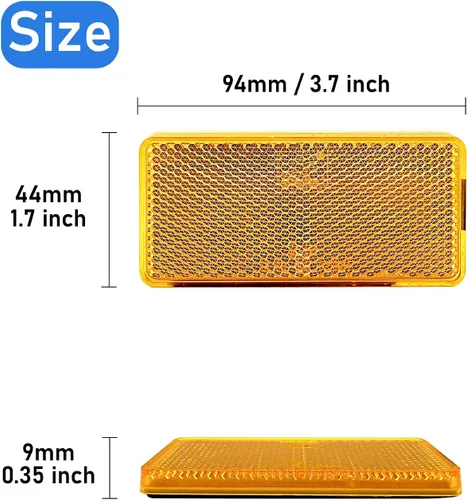 Vista 4 de Reflector autoadhesivo rectángulo de 3.701 x 1.732 in de seguridad impermeable para árboles de buzón de entrada – 10 piezas de plástico naranja
