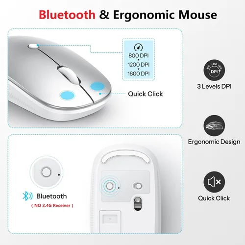 Vista 4 de Teclado y mouse inalámbricos para Mac, teclado de 14 atajos multimedia con mouse DPI ajustable, diseño delgado y portátil, conexión Bluetooth