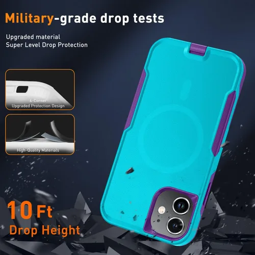 Vista 4 de Xmon Funda magnética para iPhone 11 [compatible con MagSafe] Protector de pantalla de vidrio templado con protector de lente de cámara, funda