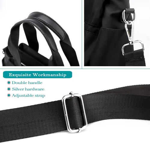 Vista 5 de DOURR Hobo - Bolso bandolera de nailon ligero para mujer, con múltiples compartimentos
