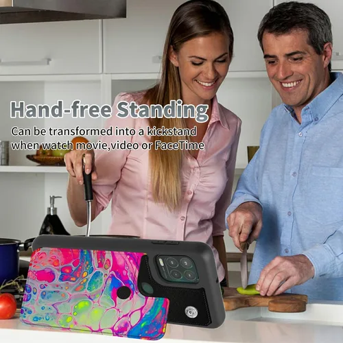 Vista 5 de Funda tipo cartera de mármol abstracto para Moto G Stylus 5G 2021 con tarjetero y bloqueo RFID, piel sintética suave, función atril, cierre
