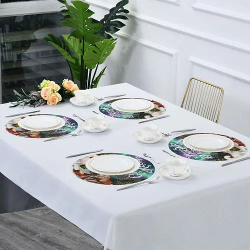 Vista 7 de Merry Christmas Fox Deer Plastic Round placemats Kids placemats for Dining Table Set of 4 15x15 in manteles para mesa