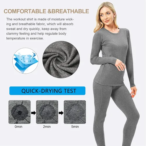 Vista 5 de MeetHoo Ropa interior térmica para mujer, conjunto de compresión de capa base cálida para invierno, forro polar, pantalones largos para correr