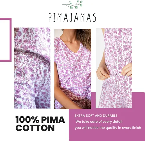 Vista 4 de Pimajamas Conjuntos de pijamas para mujer. Súper suave, fabricado con 100% algodón Pima peruano. Conjuntos de ropa de descanso para mujer, pijamas