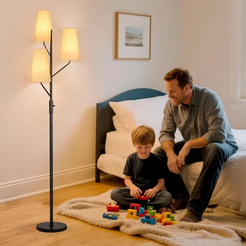 Vista 5 de SRJJA Lámpara de pie de granja para sala de estar, lámpara de pie de árbol de 3 luces de 70 pulgadas de alto con poste negro, lámparas de pie