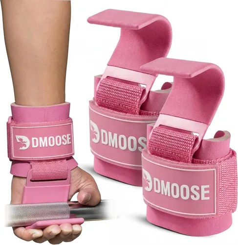 Vista 10 de DMoose Fitness Ganchos de levantamiento de pesas (par) para peso muerto, dominadas, remo y encogimientos de hombros – Correa de nailon