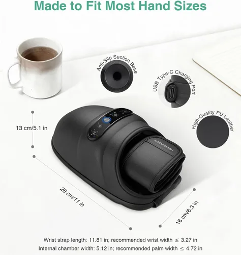Vista 6 de Medcursor Masajeador de manos con calor y compresión, masajeador de manos eléctrico inalámbrico para muñeca, palma y dedos, cuentas de acupresión, 6