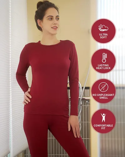 Vista 5 de WEERTI Ropa interior térmica larga de cabeza a pies para mujeres, con forro de vellón, capa base para climas fríos