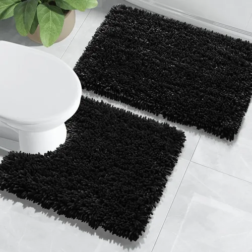 Vista 7 de Yimobra Juego de 2 alfombras de baño, alfombra de baño suave y absorbente y alfombra de inodoro en forma de U con respaldo antideslizante, alfombras