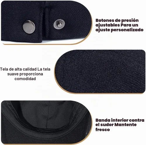 Vista 3 de Newsboy Gorras para hombre, 6 paneles, gorra plana para hombre, sombreros Negro