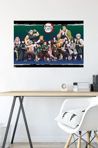 Vista 4 de Demon Slayer - Póster de pared alineado, 34 pulgadas de largo x 22.4 pulgadas de ancho, versión sin marco