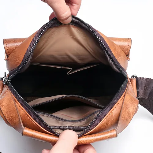 Vista 8 de Bolso cruzado pequeño, bolso de hombro para hombre, bolso de cuero vintage para oficina y negocios para hombres, bolso de mano con cremallera