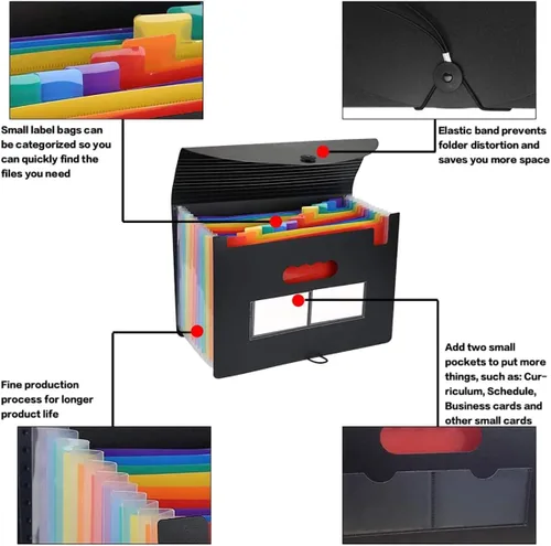 Vista 3 de Organizador de archivos de acordeón, carpeta de archivos expandible de 13 bolsillos con cubierta expandible, caja de archivo portátil, carpetas