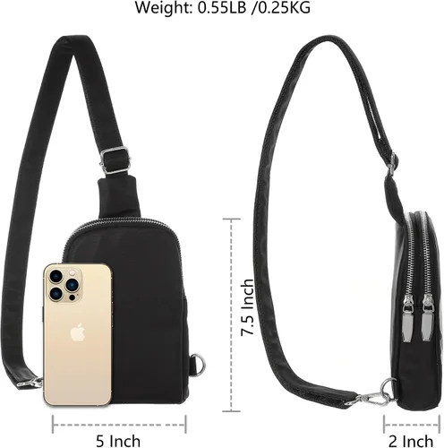 Vista 2 de NEICOA Cangureras pequeñas cruzadas de nailon para mujeres y hombres, bolsa de cinturón de hombro para viajes, senderismo, deporte, negro (I-Black)