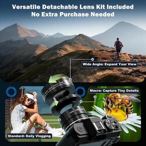 Vista 3 de Cámaras digitales para fotografía con control WiFi y aplicación, cámara de vlogging Ture 4K y 48MP para YouTube, compacta