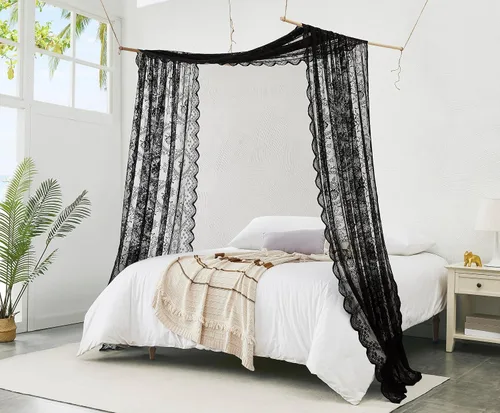 Vista 3 de WARM HOME DESIGNS Tela de encaje negro festoneado de 54 pulgadas de ancho por 4 yardas de largo. Tela para vestido de encaje, mantel, camino