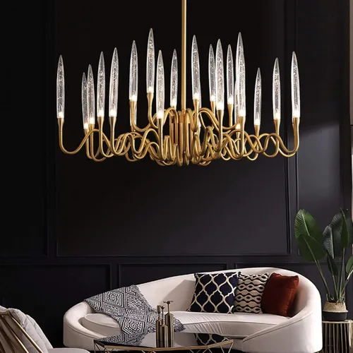 Vista 3 de Candelabros LED, modernos candelabros de cristal, lámpara colgante de latón, lámpara de techo ajustable compatible con dormitorio, pasillo, bar