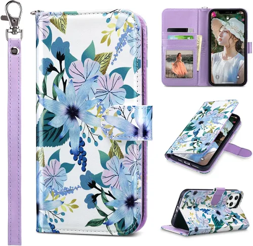 Vista 25 de ULAK Compatible con iPhone 12 Pro Max Funda Cartera con Portarjetas, Funda de Cuero PU con Soporte Plegable Ranuras para Tarjetas Correa de Muñeca
