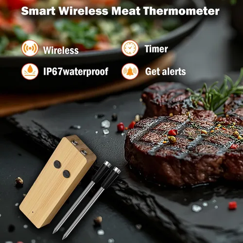 Vista 3 de Termómetro inalámbrico de carne para asar y ahumar, termómetro Bluetooth de 800 pies con sonda de doble sensor, termómetro de alimentos